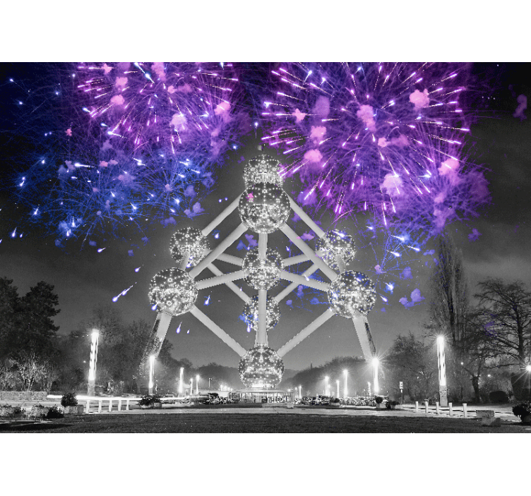 Fototapeta miasto pokaz fajerwerków atomium - TenStickers