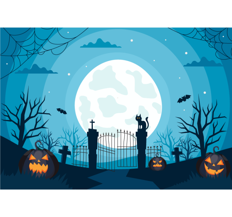 Fototapeta Halloween scena nawiedzonego cmentarza - TenStickers