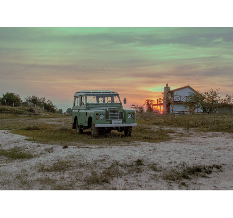 Fototapeta z pojazdami zielony klasyczny samochód - TenStickers