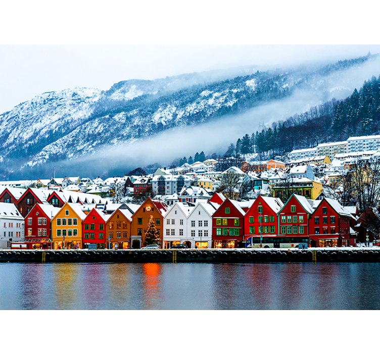 Fototapeta miasto kolorowe domy nadbrzeżne - TenStickers