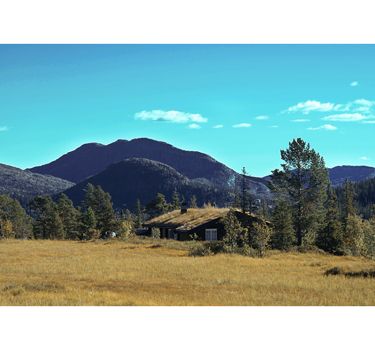 Fototapeta krajobraz chatka w górach - TenStickers