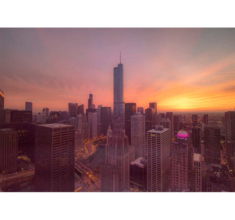 Fototapeta miasto zachód słońca nad chicago - TenStickers