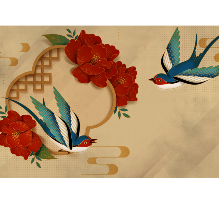 Fototapeta w kwiaty jaskółki i kwiaty - TenStickers