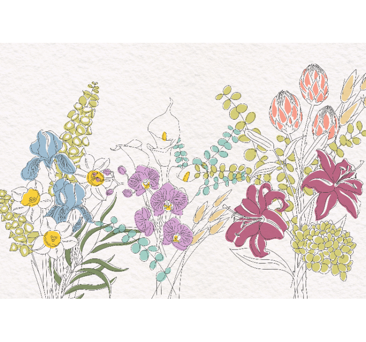 Fototapeta panoramiczna kwiaty narysowane - TenStickers
