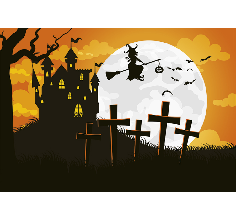 Fototapeta halloween sylwetka latającej czarownicy - TenStickers