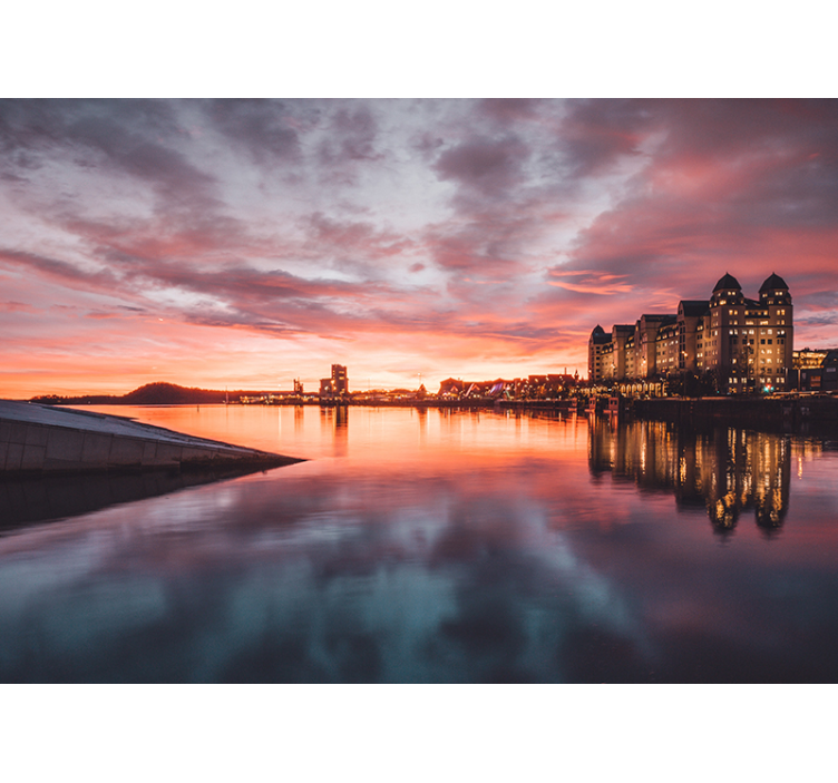 Fototapeta miasto odbicie zachodu słońca w panoramie miasta - TenStickers