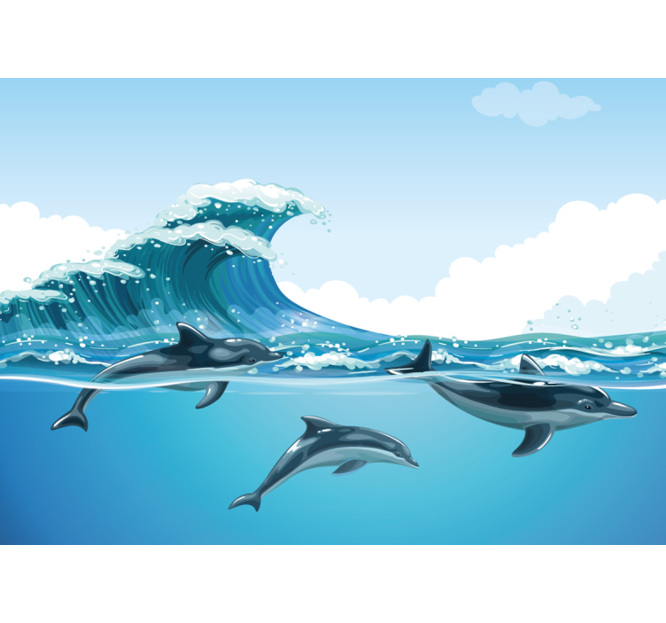 Fototapeta morze radośnie pływające delfiny - TenStickers