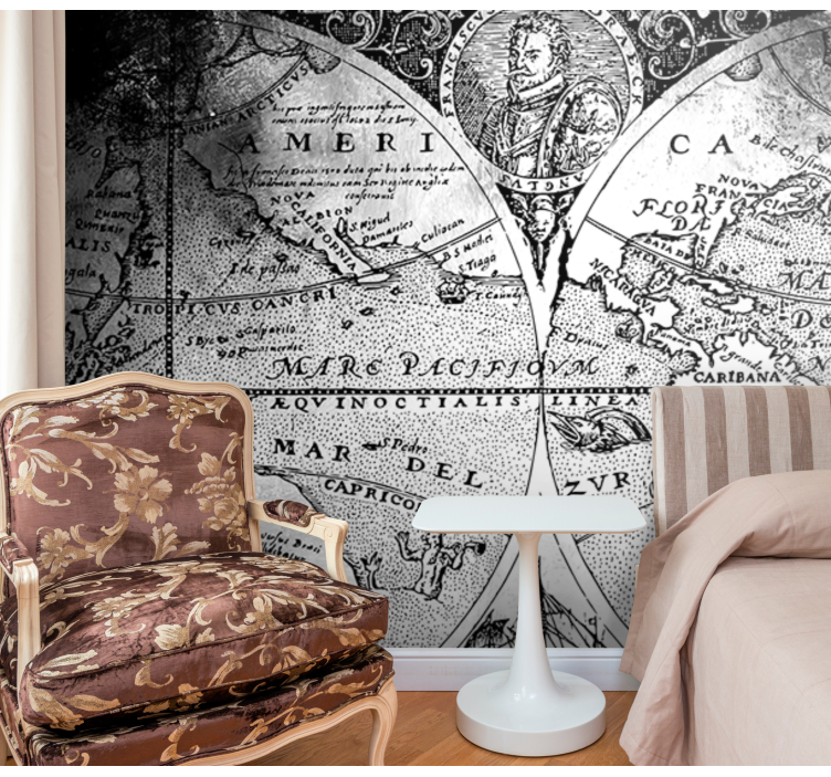 Czarno-biała fototapeta mapa świata mapa świata - TenStickers