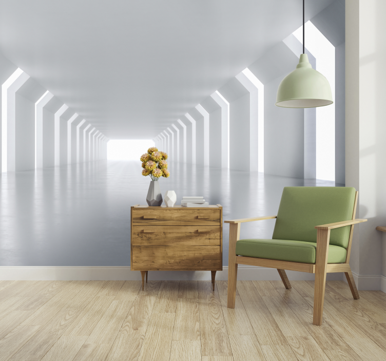 Tapeta do salonu 3D biały tunel w stronę światła - TenStickers