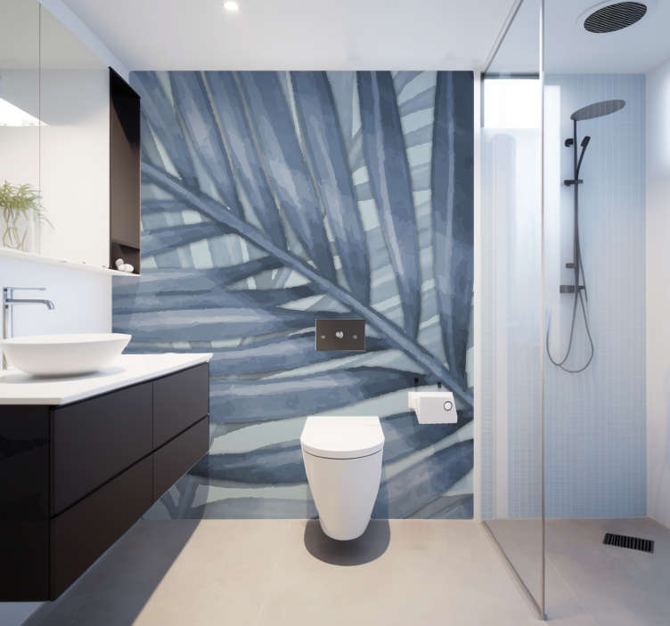 Fototapeta do łazienki niebieski liść tropikalny - TenStickers