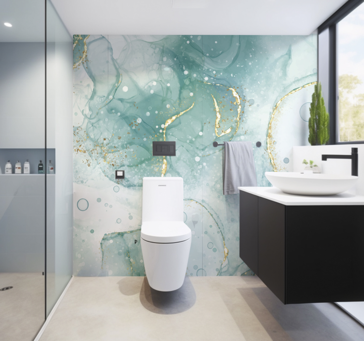 Fototapeta do łazienki turkusowy i złoty marmur - TenStickers