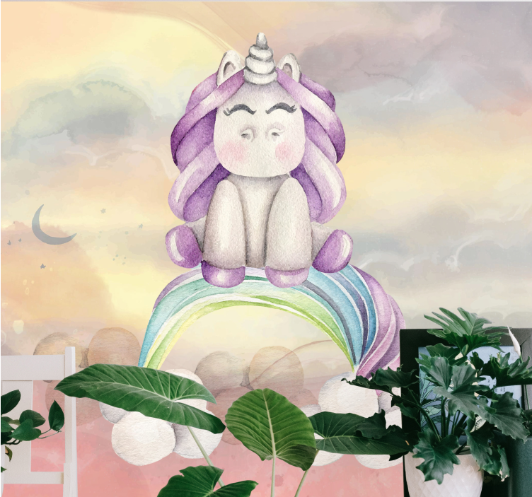 Fototapeta fantasy uroczy jednorożec z tęczą - TenStickers