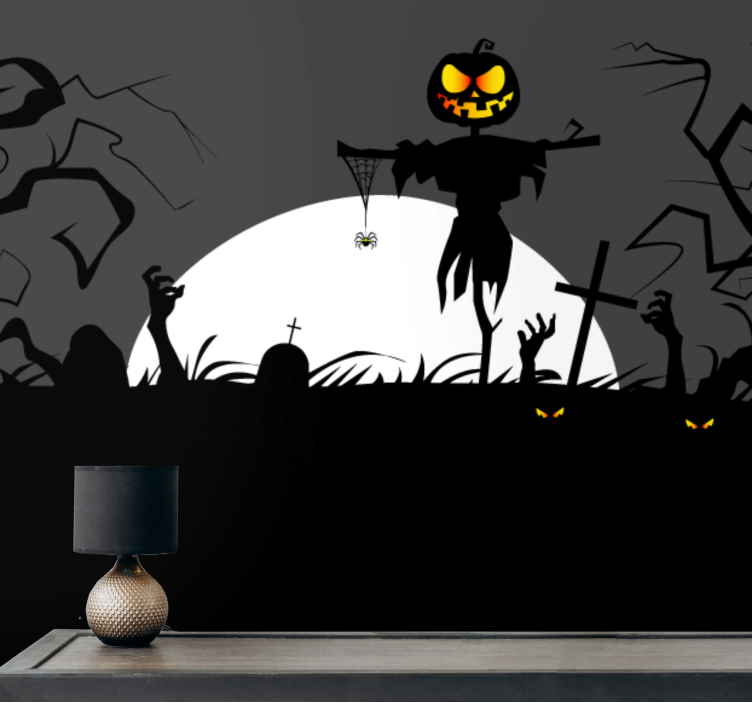 Fototapeta halloween straszny scarecrow z dyni - TenStickers