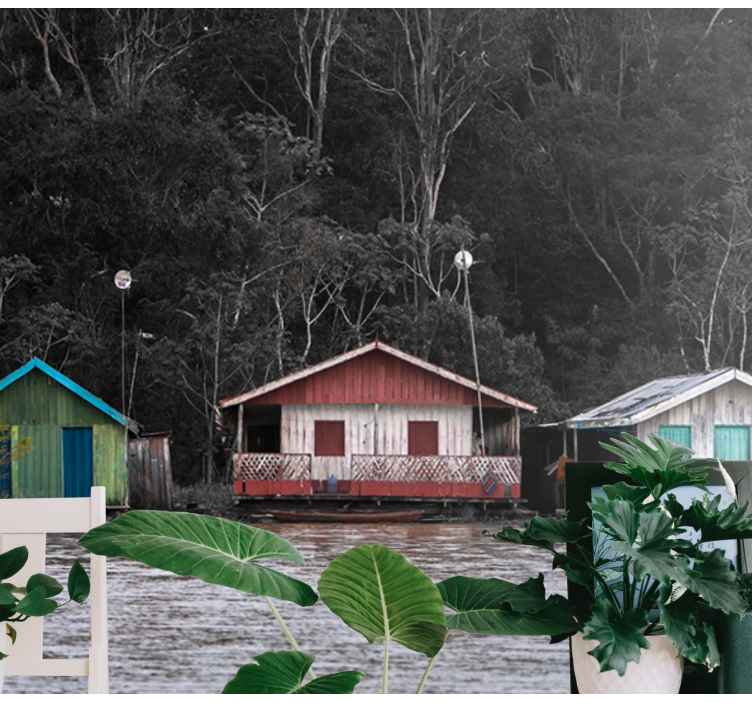 Fototapeta krajobraz kolorowe domy nad rzeką - TenStickers