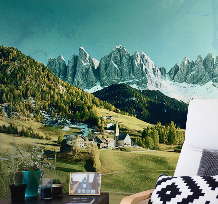 Fototapeta krajobraz wiejskiego miasteczka w górach - TenStickers