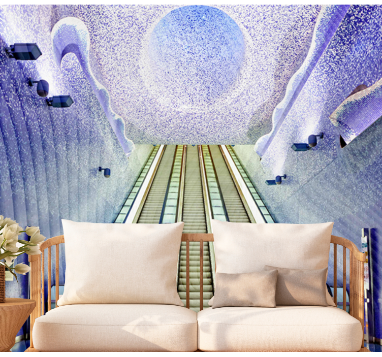 Fototapeta miasto dzieło przy wejściu na schody ruchome - TenStickers