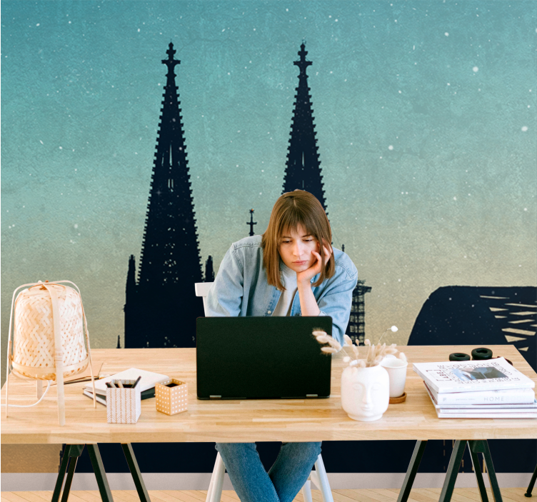 Fototapeta miasto sylwetki wież katedry - TenStickers