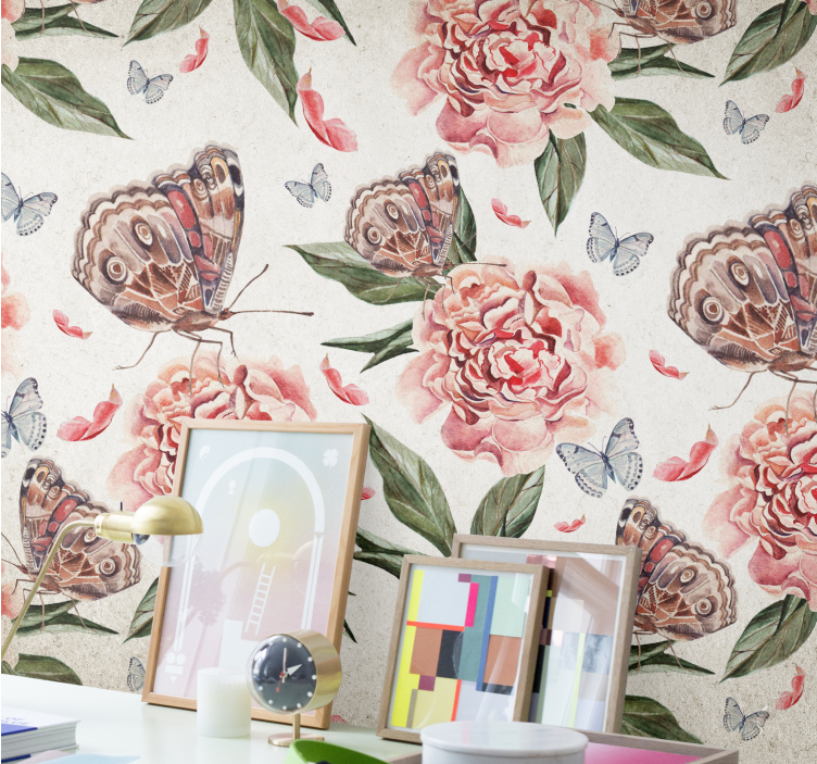 Fototapeta w kwiaty motyle i piwonie - TenStickers