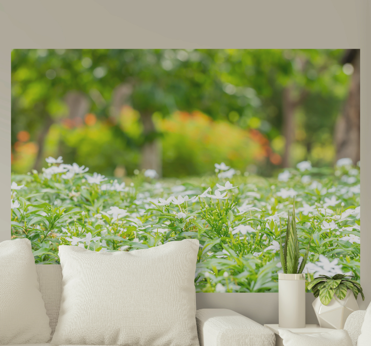 Fototapeta w kwiaty obfite białe kwiaty - TenStickers