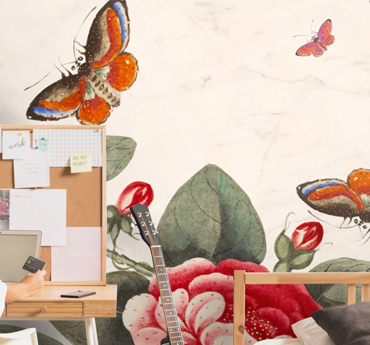 Fototapeta w kwiaty z fruwającymi owadami - TenStickers