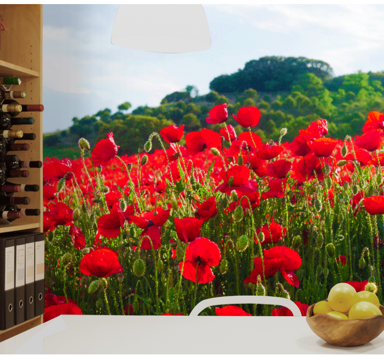 Fototapeta w maki na tle czerwonego pola - TenStickers