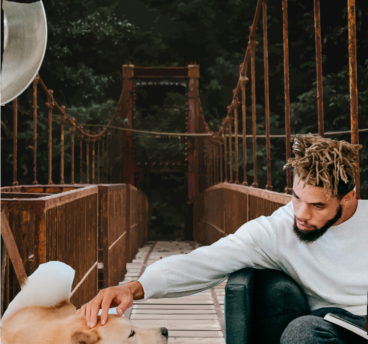 Fototapeta 3D Las deszczowy mostu linowego - TenStickers