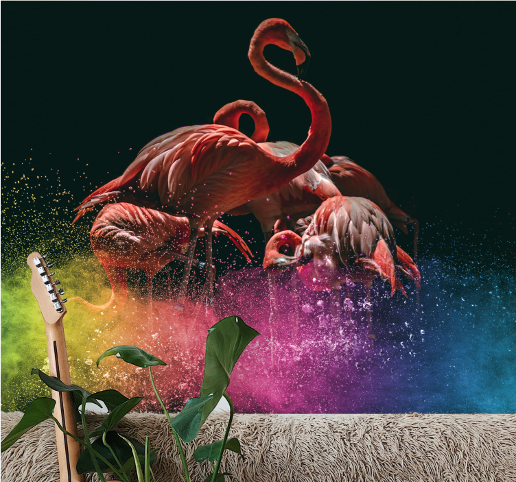 Fototapeta zwierzęta flamingi na imprezie - TenStickers