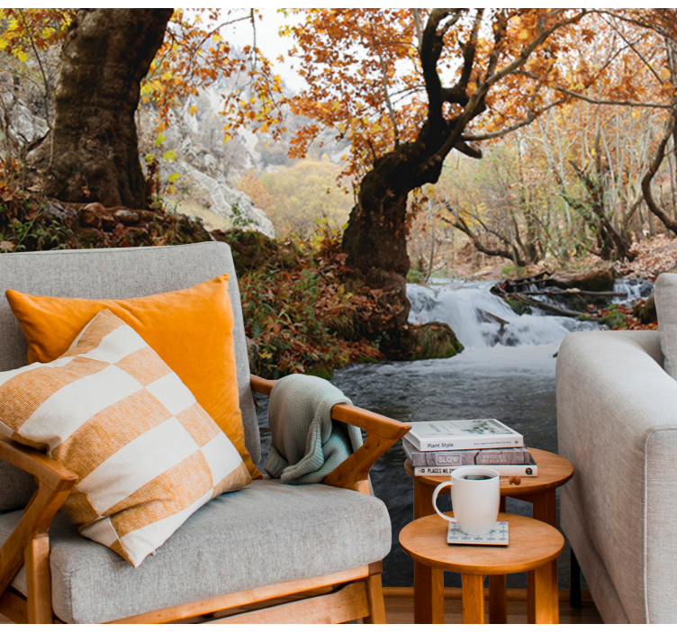 Rzeka jesień krajobraz natura fototapeta - TenStickers