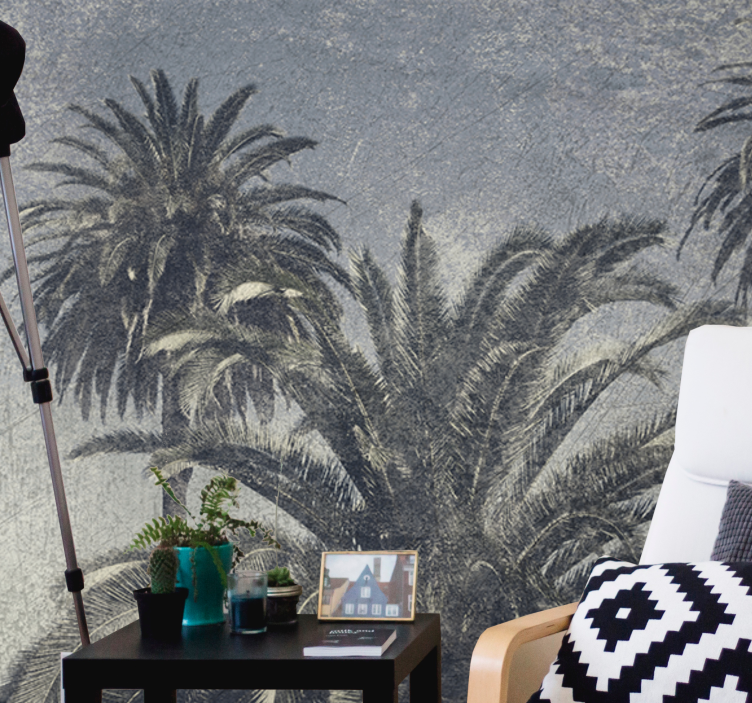 Szare narysowane palmy natura fototapeta - TenStickers