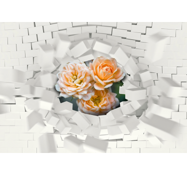Fototapeta 3D kwiaty w białych blokach - TenStickers