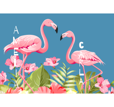 Fototapeta zwierzęta flamingi i kwiaty - TenStickers