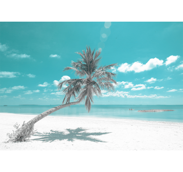 Fototapeta plaża z pochyloną palmą pod morzem - TenStickers
