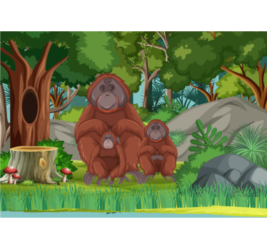 Fototapeta zwierzęta scena rodziny orangutanów - TenStickers