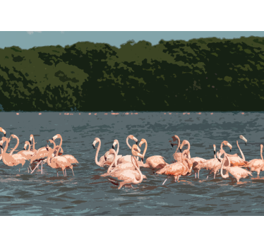 Fototapeta zwierzęta stado flamingów w zbiorowisku - TenStickers