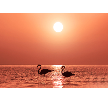 Fototapeta zwierzęta flamingi w zachodzie słońca - TenStickers