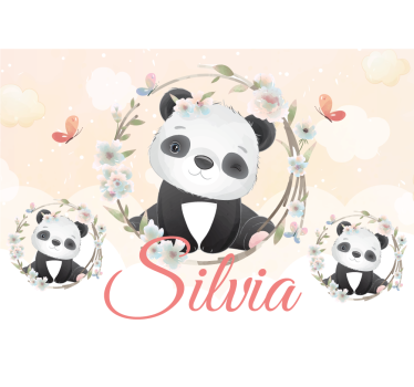 Fototapeta zwierzęta panda z kwiatami - TenStickers