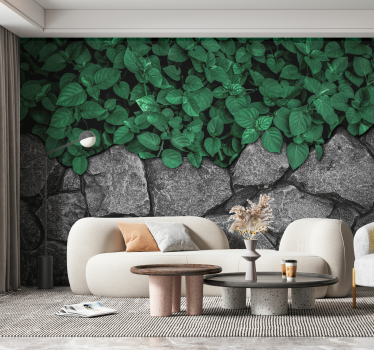 Fototapeta 3D w zielone liście i kamienie  - TenStickers