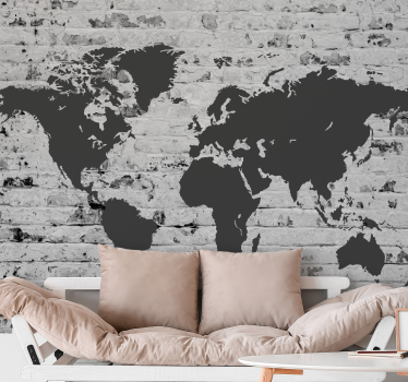 Biała cegła mapa świata mapa świata fototapeta - TenStickers