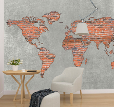 Efekt cegły kolorowa mapa świata fototapeta 3d - TenStickers