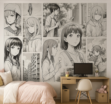 Fototapeta do pokoju nastolatka czarno-biała manga - TenStickers