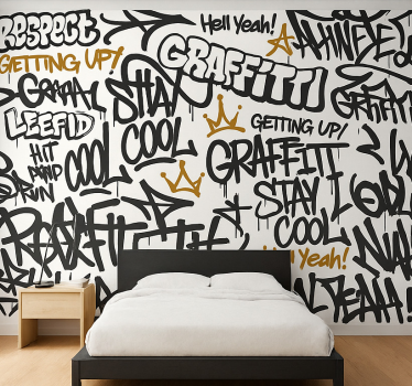Tapeta do pokoju młodzieżowego czarno-białe graffiti - TenStickers