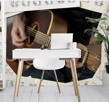 Fototapeta do pokoju nastolatka gitara i nuty - TenStickers