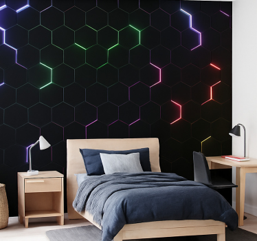 Fototapeta do pokoju nastolatka neonowe sześciokąty 3d - TenStickers