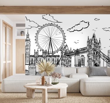 Tapeta do salonu Londyn styl rysunkowy - TenStickers