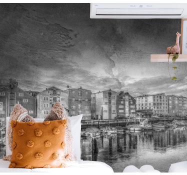 Fototapeta miasto czarno-biały port - TenStickers