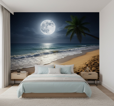 Fototapeta morze księżyc w pełni nad oceanem - TenStickers