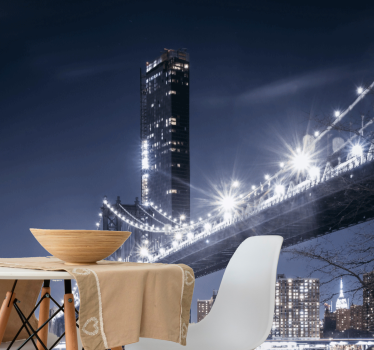 Fototapeta nowy jork widok na most brooklyn w nocy - TenStickers