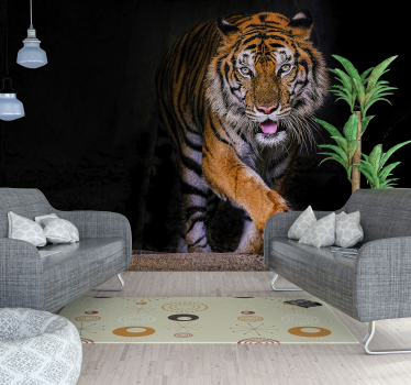 Tapeta do salonu 3D z chodzącym tygrysem - TenStickers