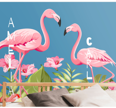 Fototapeta zwierzęta flamingi i kwiaty - TenStickers