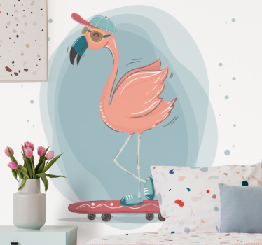 Fototapeta zwierzęta flamingi na deskorolce - TenStickers
